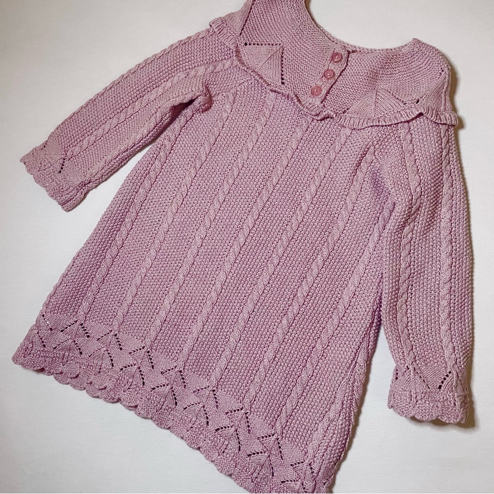 Rachel Zoe Festive Long Sleeve Pink Sparkly Cable Knit Sweater Dress, 12 months - Picture 7 of 10